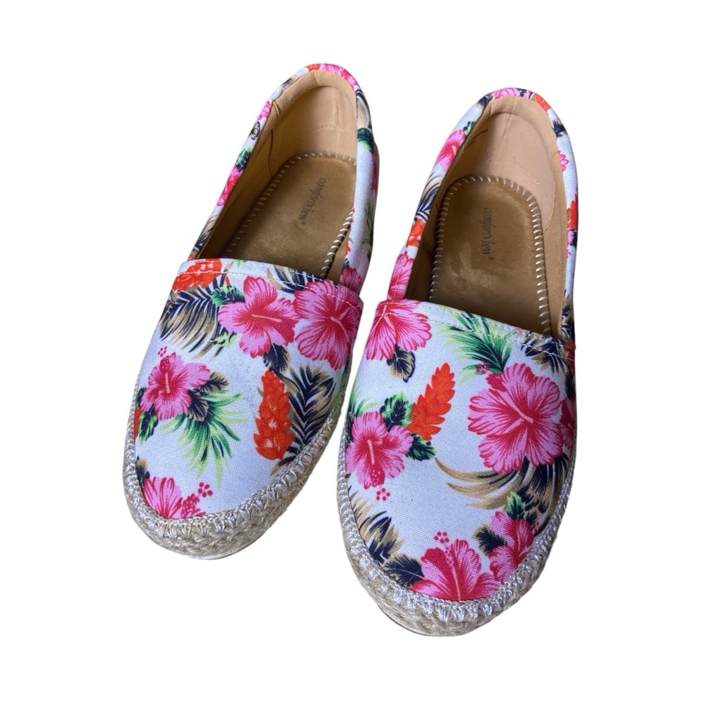 Comfortview Women’s Floral Espadrille Slip-On Shoes Size 9.5W Tropical Canvas